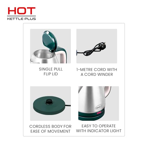 Pigeon by Stovekraft Hot Plus Electric Kettle (16245) with Stainless Steel Body, 1.5 litre, used for boiling Water, making tea and coffee, instant noodles, soup etc. (Green) - Image 5