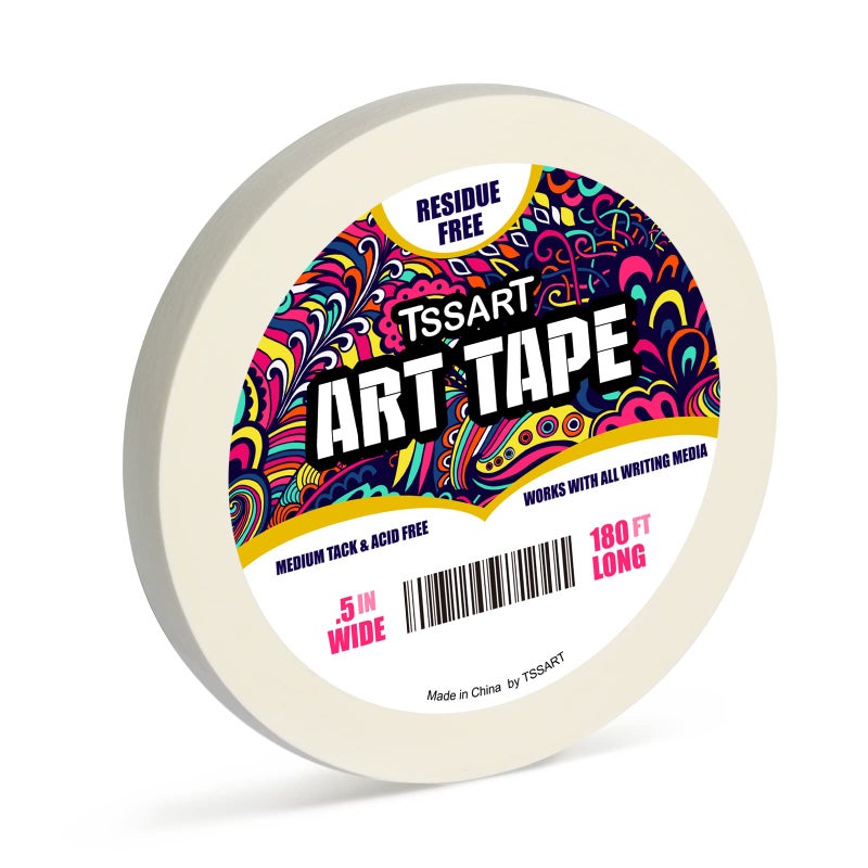 TSSART White Art Tape Medium Tack Masking Artists Tape for Drafting Art Watercolor Painting Canvas Framing Acid Free 12Inch 05inch Wide 180FT Long