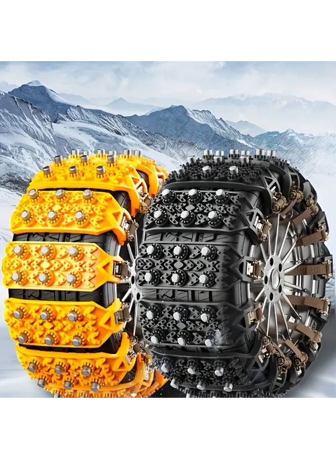 One Yellow Car Tire Anti Slip Chain With Central Connector 15 To 20 Inch All Terrain For Sedans SUVs Trucks In Snow Mud Ice Gravel Rock - Image 2