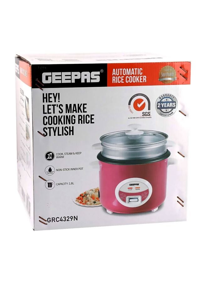 GEEPAS Deluxe Rice Cooker 1.8L 1.8 L 700 W GRC4329 Pink/Silver - Image 3