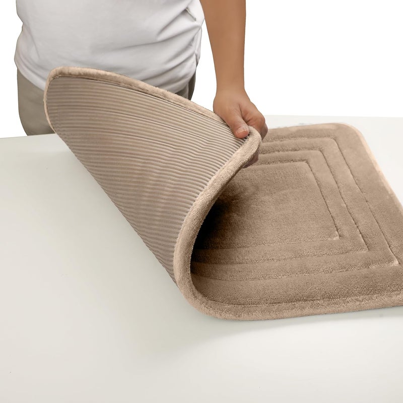 HOUSSE Microfiber Silky Touch Soft Bathmats Multi Purpose use Anti Skid Bathmats 300 GSM Flannel15MM Memoery Form3D Striped Mesh 40 60 cm 1 Oxford TAN - Image 5