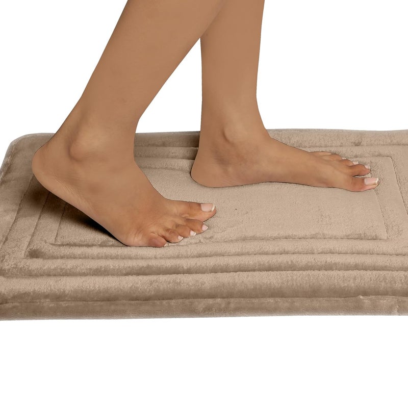 HOUSSE Microfiber Silky Touch Soft Bathmats Multi Purpose use Anti Skid Bathmats 300 GSM Flannel15MM Memoery Form3D Striped Mesh 40 60 cm 1 Oxford TAN - Image 1