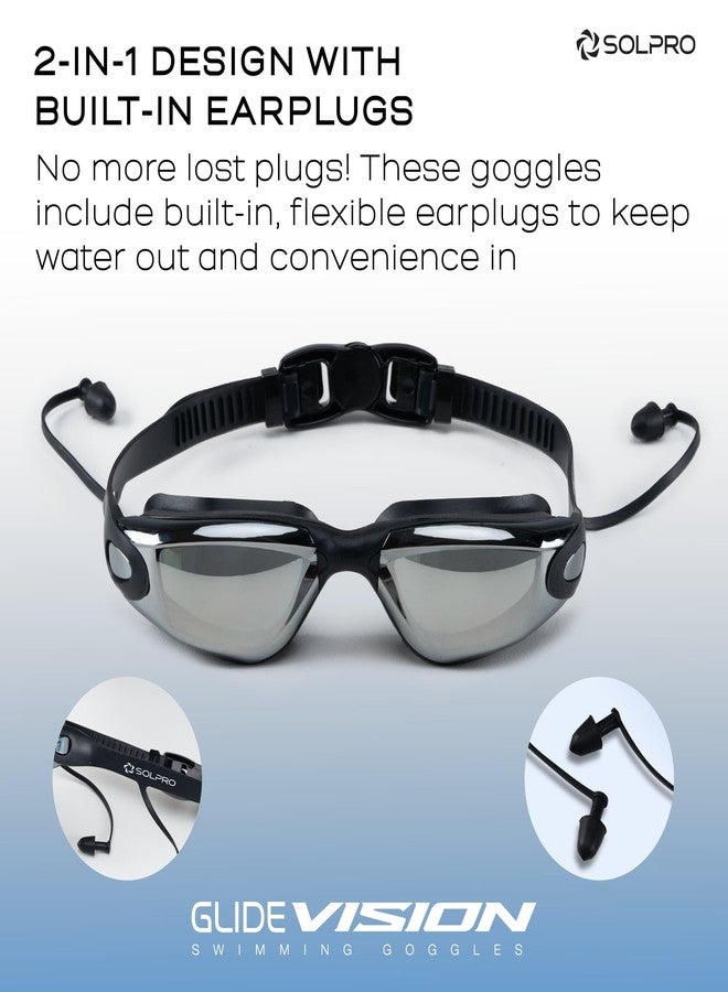 Solpro Glide Vision Unisex Adult Swimming Goggles for Women,Men,Boys,Girls,Teenagers,Athletes,Swimmers|2 in 1 with Built In Earplugs for Training,Competition in Pool,Beach,Water Sport,Activties(Black) - Image 3