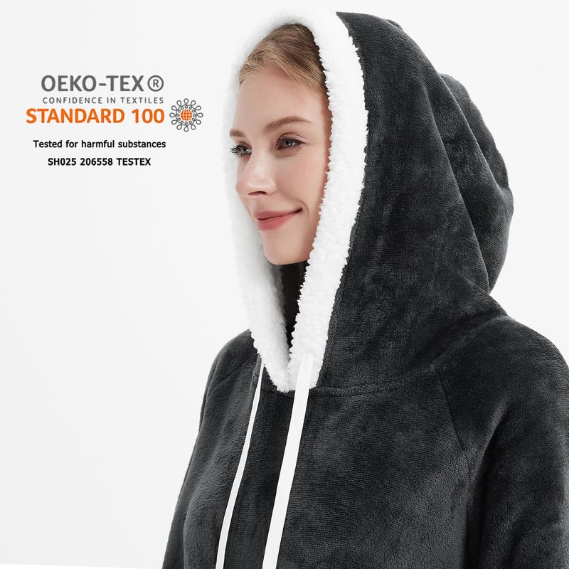 Qeils Qeils Oversized Wearable Blanket Hoodie  Comfy Sherpa Sweatshirt Pullover Jacket (Large Pocket  Dark Grey  Adult)  - Image 2