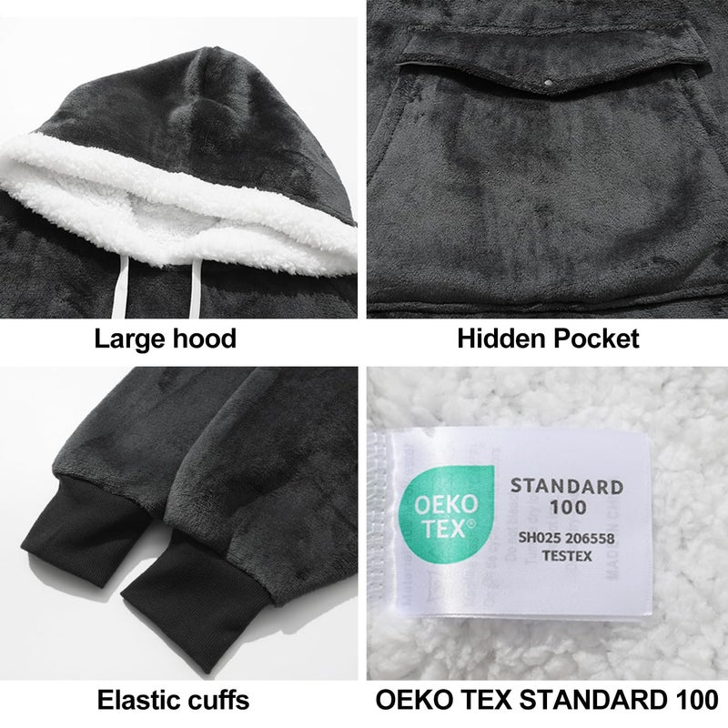 Qeils Qeils Oversized Wearable Blanket Hoodie  Comfy Sherpa Sweatshirt Pullover Jacket (Large Pocket  Dark Grey  Adult)  - Image 4
