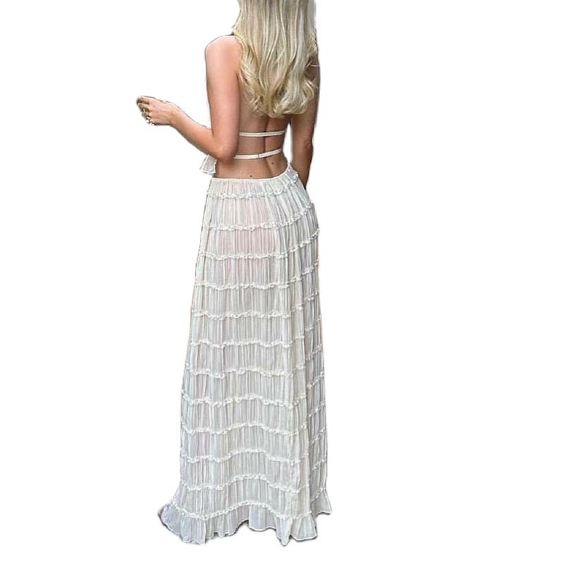Argeousgor Women Y2K Skirt Set Outfits Sleeveless Crop Top Bodycon Midi Skirt Dress Sexy 2 Piece Mesh Outfits Skirt Summer(U-White Backless Outfits,S) - Image 5