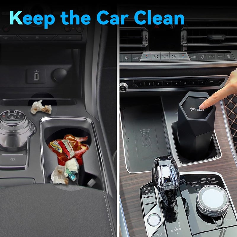 SINSEN Car Trash Can, Mini Garbage Bin with Lid, Cup Holder Organizer, 2PCS - Image 2