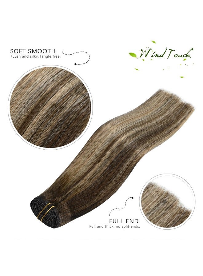 ويندتاتش وصلات شعر بمشبك شعر بشري حقيقي Balayage بني شوكولاتة إلى أشقر داكن أومبير يبرز للبني 70 جرام 22 بوصة 7 قطع 4T27P4 - Image 4