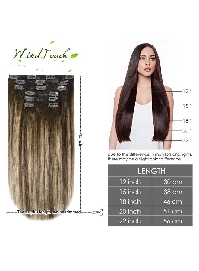 ويندتاتش وصلات شعر بمشبك شعر بشري حقيقي Balayage بني شوكولاتة إلى أشقر داكن أومبير يبرز للبني 70 جرام 22 بوصة 7 قطع 4T27P4 - Image 5