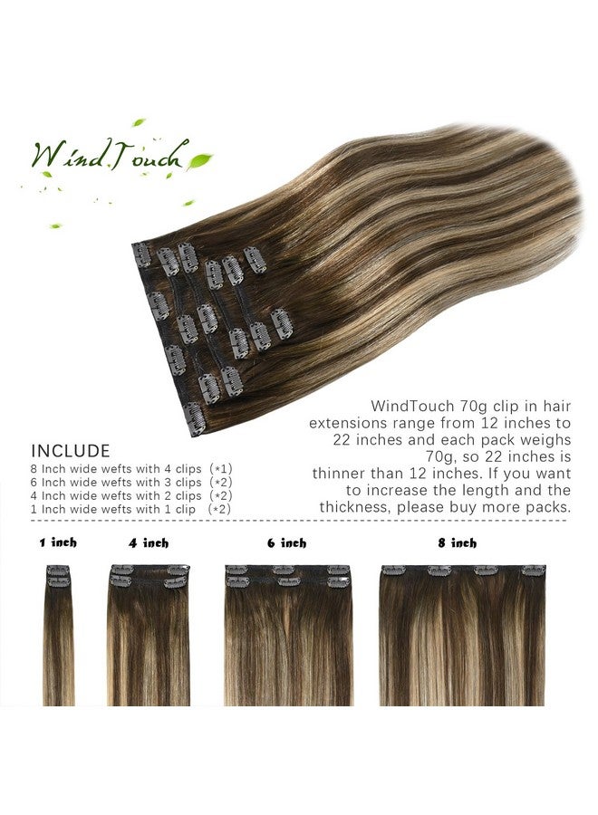 ويندتاتش وصلات شعر بمشبك شعر بشري حقيقي Balayage بني شوكولاتة إلى أشقر داكن أومبير يبرز للبني 70 جرام 22 بوصة 7 قطع 4T27P4 - Image 3
