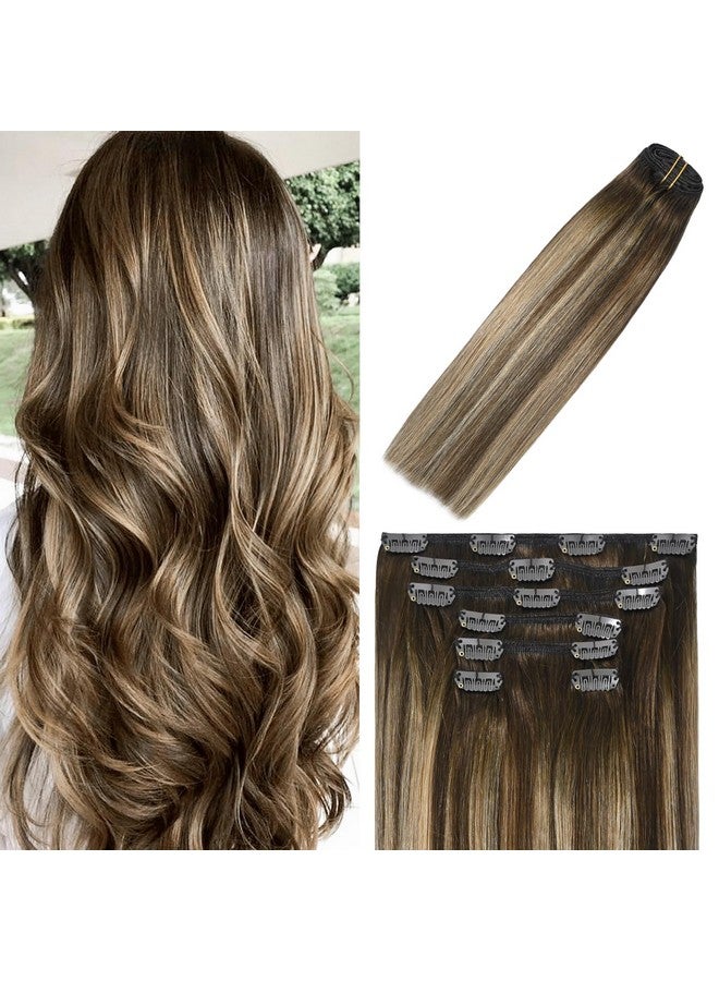 ويندتاتش وصلات شعر بمشبك شعر بشري حقيقي Balayage بني شوكولاتة إلى أشقر داكن أومبير يبرز للبني 70 جرام 22 بوصة 7 قطع 4T27P4 - Image 1
