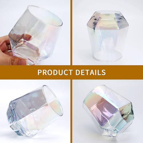 Ufrount Wine Glasses Set of 4,Iridescent Stemless Wine Glasses for Red and White Wine,Geometric 10oz Diamond Shaped Glass Cups for Whiskey,Cocktail,Bourbon,Juice,Water - Image 3