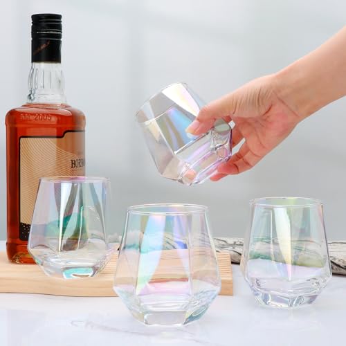 Ufrount Wine Glasses Set of 4,Iridescent Stemless Wine Glasses for Red and White Wine,Geometric 10oz Diamond Shaped Glass Cups for Whiskey,Cocktail,Bourbon,Juice,Water - Image 4