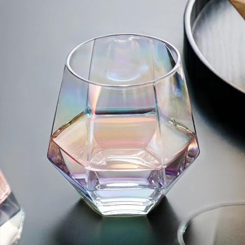 Ufrount Wine Glasses Set of 4,Iridescent Stemless Wine Glasses for Red and White Wine,Geometric 10oz Diamond Shaped Glass Cups for Whiskey,Cocktail,Bourbon,Juice,Water - Image 5