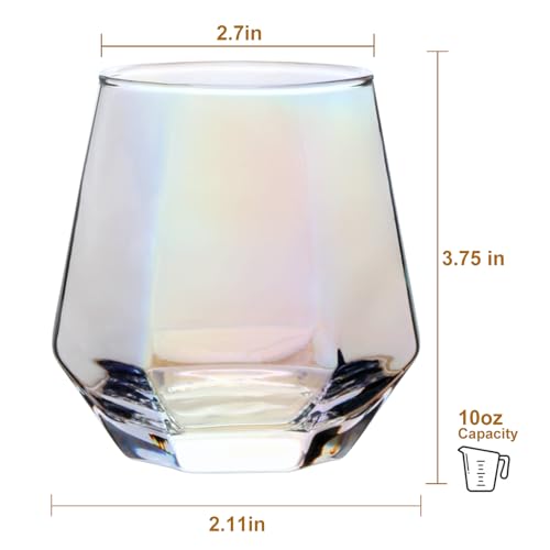 Ufrount Wine Glasses Set of 4,Iridescent Stemless Wine Glasses for Red and White Wine,Geometric 10oz Diamond Shaped Glass Cups for Whiskey,Cocktail,Bourbon,Juice,Water - Image 2