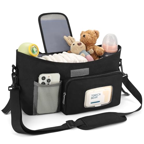 Accmor Universal Stroller Organizer with Insulated Cup Holder Stroller Caddy Bag Accessories Stroller Cup Holder Organizer for Uppababy Baby Jogger Britax Stroller Black - Image 3