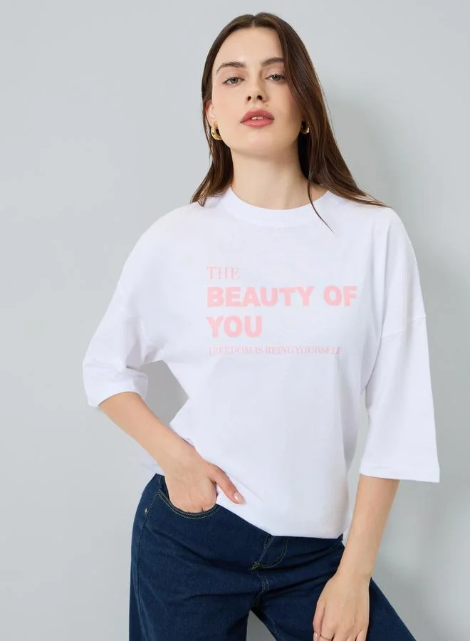 Women White Slogan Print Oversized T-Shirt