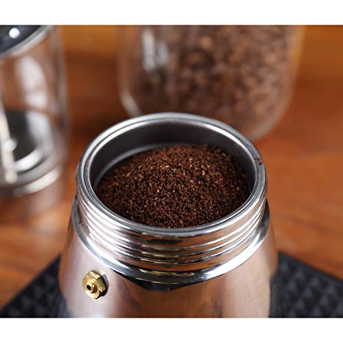 Geesta Premium Crystal Glass-Top Stovetop Espresso Moka Pot - 4/6/ 9 Cups - Stainless Steel Coffee Maker- 240ml/8.5oz/6 cup (espresso cup=40ml) - Image 5