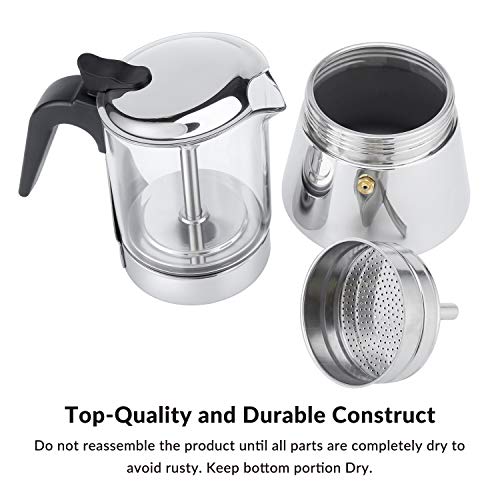 Geesta Premium Crystal Glass-Top Stovetop Espresso Moka Pot - 4/6/ 9 Cups - Stainless Steel Coffee Maker- 240ml/8.5oz/6 cup (espresso cup=40ml) - Image 4
