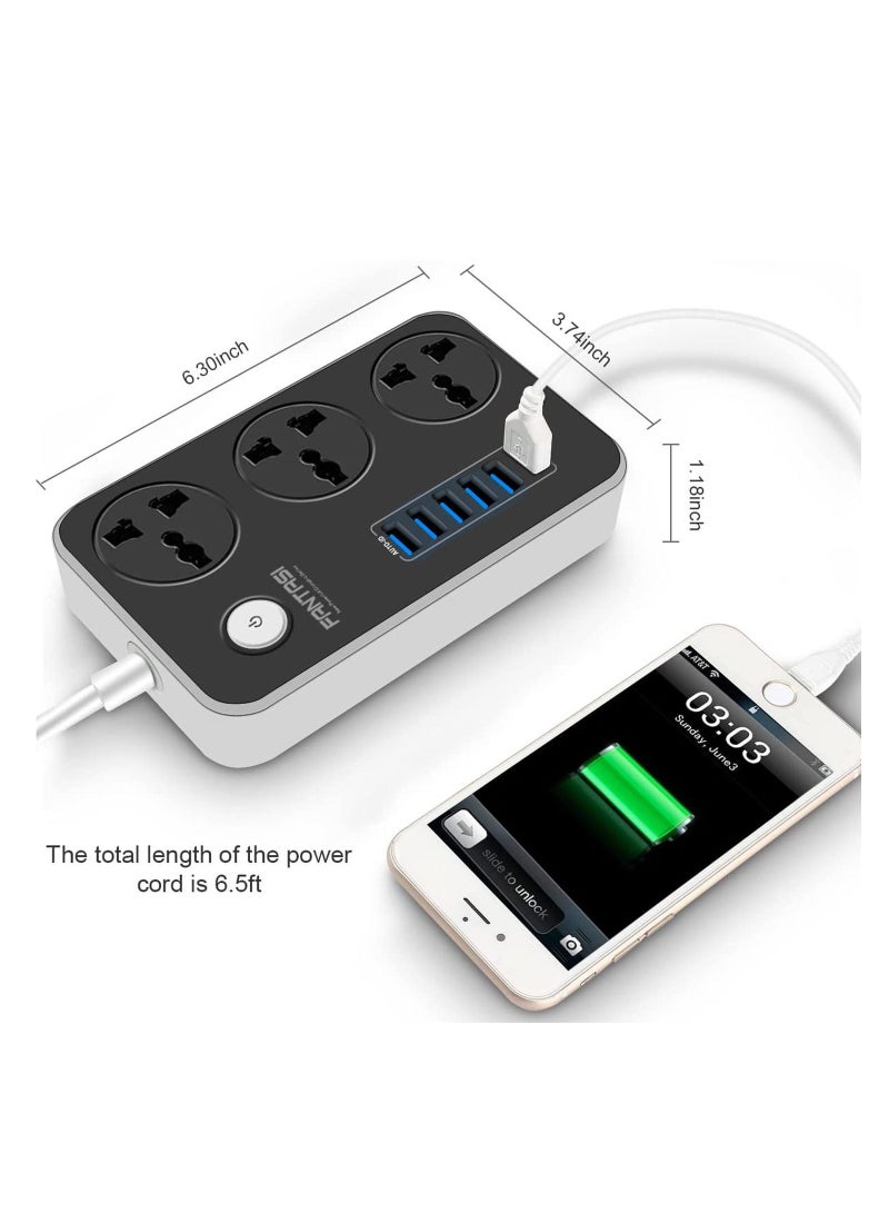 Universal Flat Plug，Power Socket with 6 Quick USB Port (5V 3.4A 17W) & 3 Outlets，6.5ft Heavy Duty Extension Cord  - Image 5