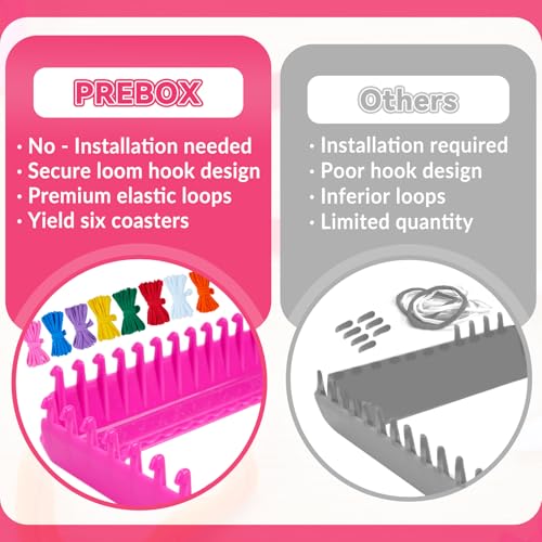PREBOX Weaving Loom Kit Toys for Kids and Adults, Potholder Loops Crafts for Girls Ages 6 7 8 9 10 11 12, 7" Pot Holder Loom Knitting Kits and Gifts for Kids and Beginners, Make 6 Masterpieces - Image 3