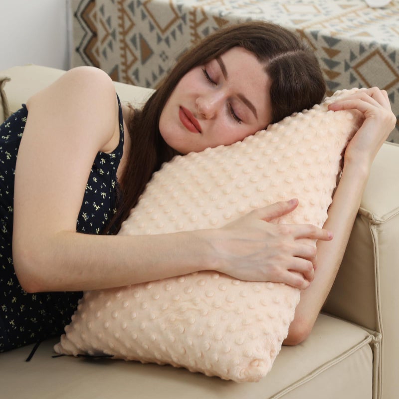 Hugsmiling Weighted Pillow, 6.6lbs 20 * 12 Inch Tactile Sensory Huggable Throw Pillows with Machine Washable Cover, Chemical-Free Fabric, Better Sleep on Couch (Beige) - Image 1