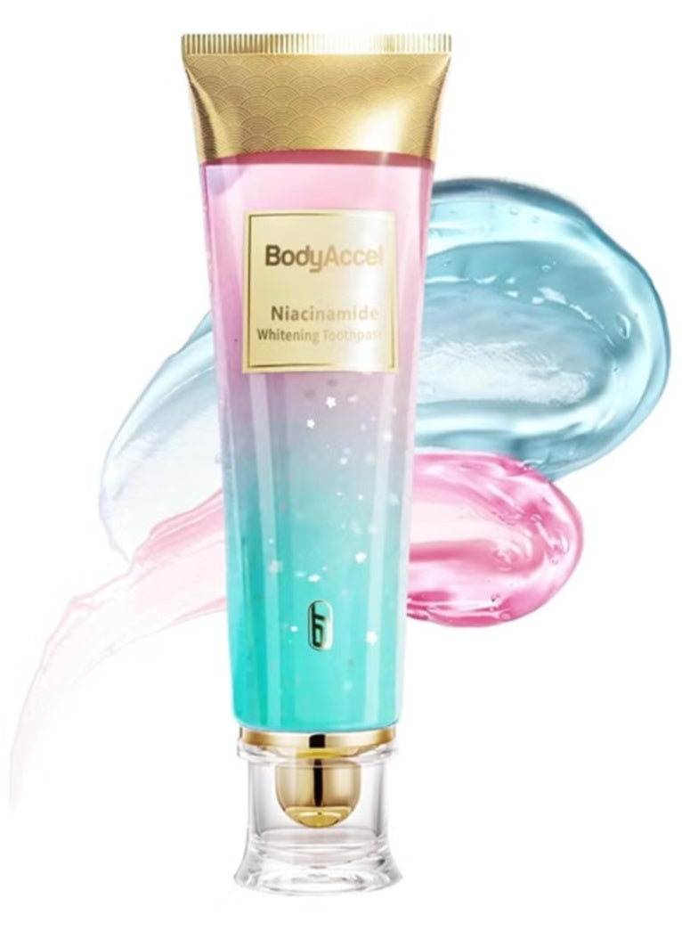 بودي أكسيل معجون أسنان مبيض بالنياسيناميد، معجون أسنان بالنياسيناميد، معجون أسنان BodyAccel، معجون أسنان ثلاثي التبييض لإزالة البقع، لطيف طبيعي، نفس منعش - Image 1