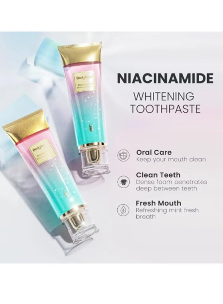 بودي أكسيل معجون أسنان مبيض بالنياسيناميد، معجون أسنان بالنياسيناميد، معجون أسنان BodyAccel، معجون أسنان ثلاثي التبييض لإزالة البقع، لطيف طبيعي، نفس منعش - Image 4