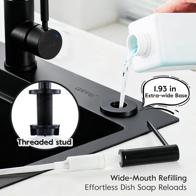 GAPPO Soap Dispenser for Kitchen Sink, Built in Sink Soap Dispenser, Matte Black Stainless Steel Pump Head, Lotion Dispenser with Refillable 17 OZ Bottle - Image 4