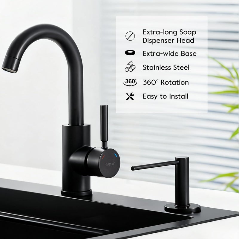 GAPPO Soap Dispenser for Kitchen Sink, Built in Sink Soap Dispenser, Matte Black Stainless Steel Pump Head, Lotion Dispenser with Refillable 17 OZ Bottle - Image 3