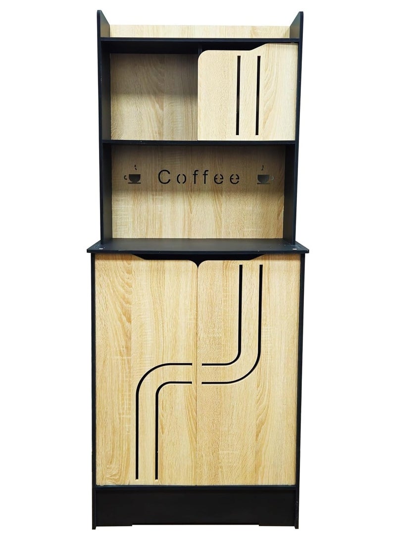 TPGP Coffee Corner || Coffee Table || Coffee Bar for living room, Kitchen, dining room and Office, Coffee machine stand with cabinet storage Size 58x27x150 cm (Made Of Foam plastic) (Black And Wooden) - Image 1