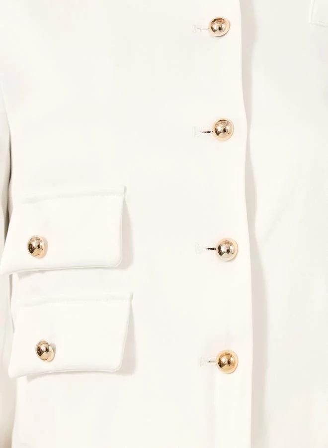 Take Two Women White Solid Stand Collar Cropped Blazer