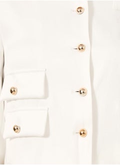 Causey Women White Solid Stand Collar Cropped Blazer by Styli  - Image 3