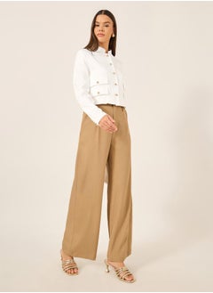 Causey Women White Solid Stand Collar Cropped Blazer by Styli  - Image 2