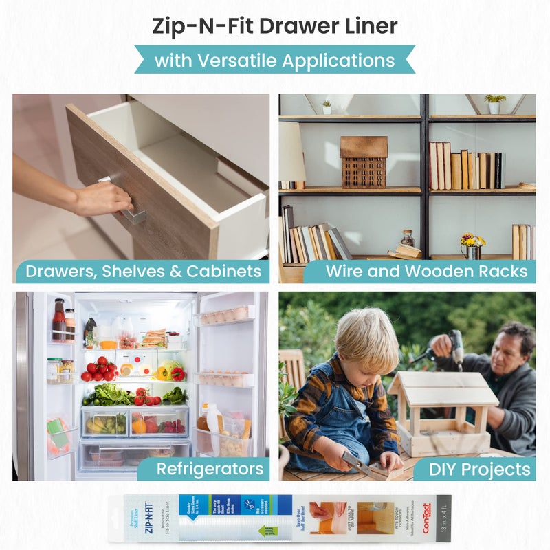 Con-Tact Brand Adhesive Zip-N-Fit Solid Grip Drawer 18" x 4', Ribbed Clear, 6 Count - Image 4
