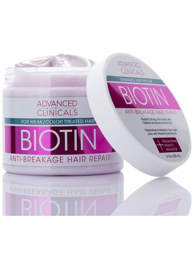 Advanced Clinicals Biotin Hair Treatment Anti-Breakage Repair Hair Mask. Strengthen Broken, Color-Treated Hair W/Repairing Deep Conditioner Manuka Honey & Caffeine, Hydrating Mask Restores Weak Hair - Image 1