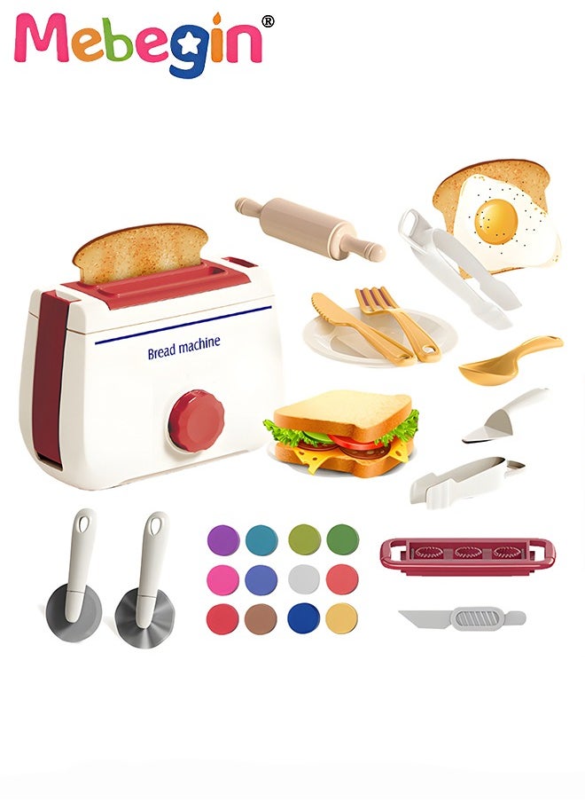 MEBEGIN Pop Up Toaster Play Toy, Pretend Kitchen Dough Play Toys, Pop-up Toast Playset with Various Accessories, Fun Pretend Kitchen Toys, Kitchen Creations Set, Play Set Toy Gift for Girl Boy Aged 6+  - Image 1