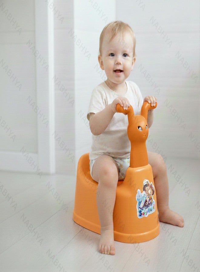Nabhya Toilet Trainer Baby Potty Seat Cartoon Face with Removable Tray & Closing Lid (Orange) - Image 2