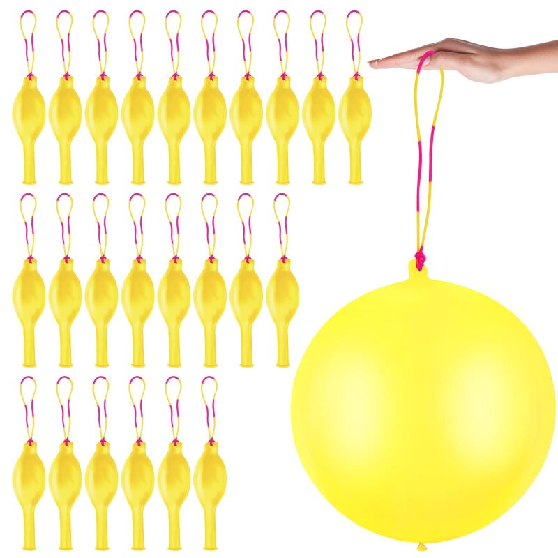 HSLCGF 24 Pcs Yellow Punch Balloons Bounce with Rubber Band Handle Punching Balloon Heavy Duty for Birthday party favors Kid Yellow - Image 3