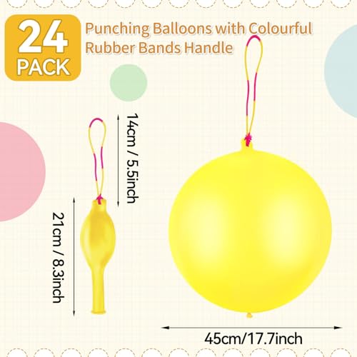 HSLCGF 24 Pcs Yellow Punch Balloons Bounce with Rubber Band Handle Punching Balloon Heavy Duty for Birthday party favors Kid Yellow - Image 5