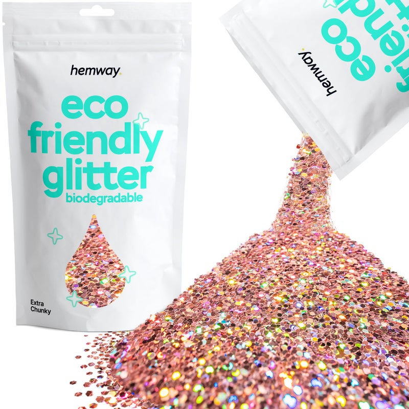 Hemway Eco Friendly Biodegradable Glitter 100g / 3.5oz Bio Cosmetic Safe Sparkle Vegan for Face, Eyeshadow, Body, Hair, Nail and Festival Makeup, Craft - 1/24" 0.04" 1mm - Rose Gold Holographic - Image 1
