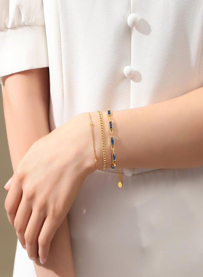 GexTyde Gold Birthstone Bracelet for Women Girls, 3 Piece 18K Gold Plated Layered Bracelet Set, Women Charm Link Bracelet Valentines Day Jewelry Gift for Wife Girlfriend Women Grils Mom Her - Image 2