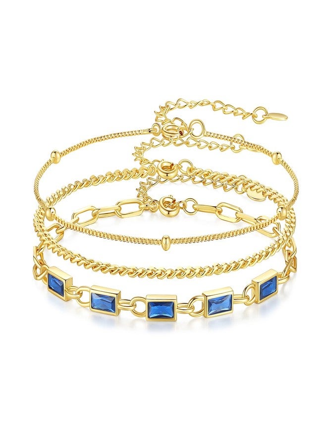 GexTyde Gold Birthstone Bracelet for Women Girls, 3 Piece 18K Gold Plated Layered Bracelet Set, Women Charm Link Bracelet Valentines Day Jewelry Gift for Wife Girlfriend Women Grils Mom Her - Image 1