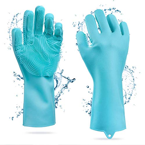 LEOPAX Heavy Duty Magic Silicone Gloves for Dishes, Dishwashing With Scrubbers, Kitchen, Car Washing, Pet Grooming - Latex Free (Sky Blue, Pack of 1 Pair) - Image 1