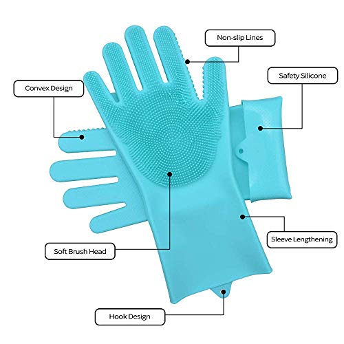 LEOPAX Heavy Duty Magic Silicone Gloves for Dishes, Dishwashing With Scrubbers, Kitchen, Car Washing, Pet Grooming - Latex Free (Sky Blue, Pack of 1 Pair) - Image 2