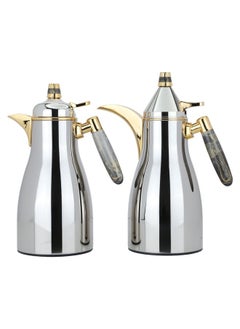 Alsaif Gallery Mimouna Silver Thermos With Black Marble Handle, 2 Pieces  - Image 1