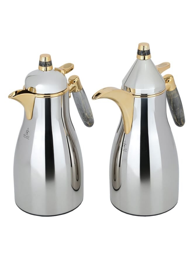 السيف غاليري طقم ترامس ميمونة السيف غاليري، قطعتين، 1/ 1 لتر، حافظة داخلية زجاج حراري، هيكل خارجي استيل - فضي - Image 2