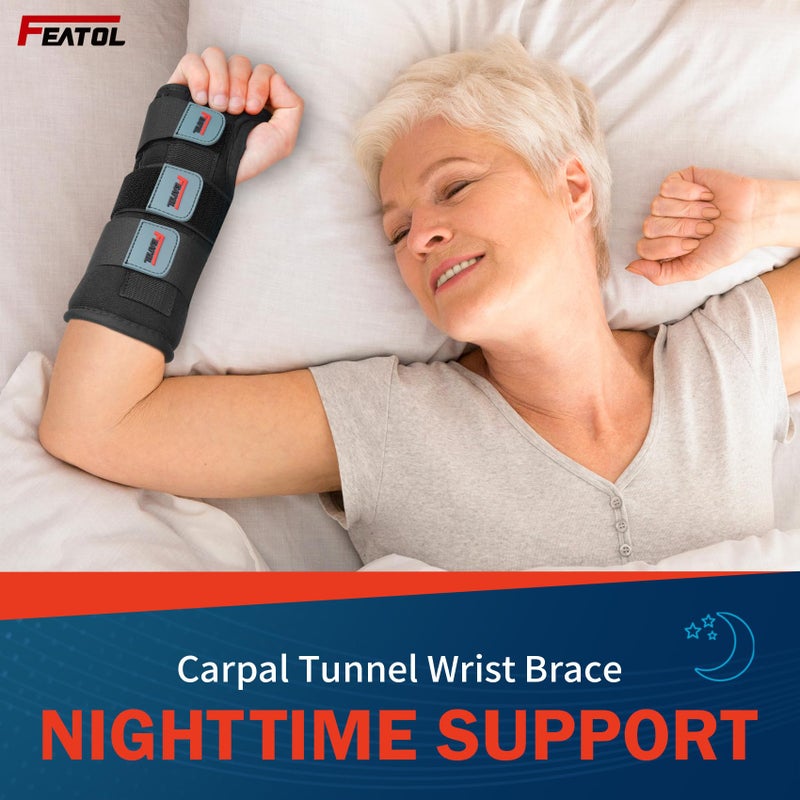 FEATOL 2 Pack Blue Black Wrist Brace for Carpal Tunnel - Pain Relief for Sprain  Arthritis  Tendonitis  Injuries  Wrist Pain  Cockup Wrist - Wrist Brace Night Support Both Hand with Removeable Splint - For Men & Women Medium/Large Size - Image 2
