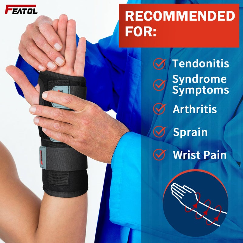 FEATOL 2 Pack Blue Black Wrist Brace for Carpal Tunnel - Pain Relief for Sprain  Arthritis  Tendonitis  Injuries  Wrist Pain  Cockup Wrist - Wrist Brace Night Support Both Hand with Removeable Splint - For Men & Women Medium/Large Size - Image 3