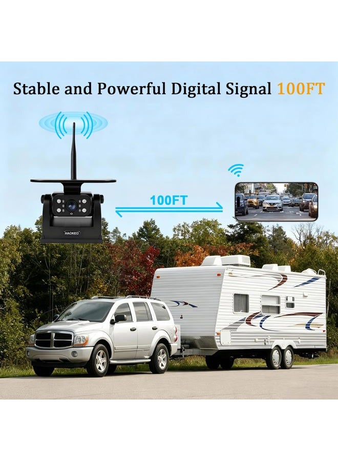 HaoKeo WiFi Magnetic Solar Wireless Backup Camera Rechargeable Battery IP69 Waterproof 1080P Night Vision Rear View Camera No Wiring for Boat Travel Trailer/RV/Truck/Camper for iPhone iPad Android - Image 2